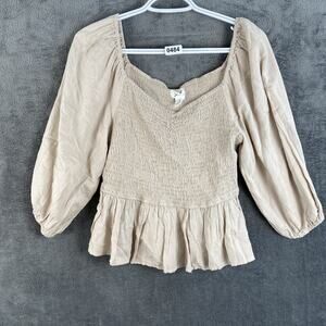 japna top L Beige Ballon Sleeve Peplum Hem Peasant cottage Fairy Festival